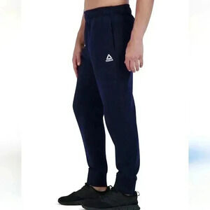 Reebok Mens Active Interlock Jogger Pants Size S Gray Reflective Slim Fit